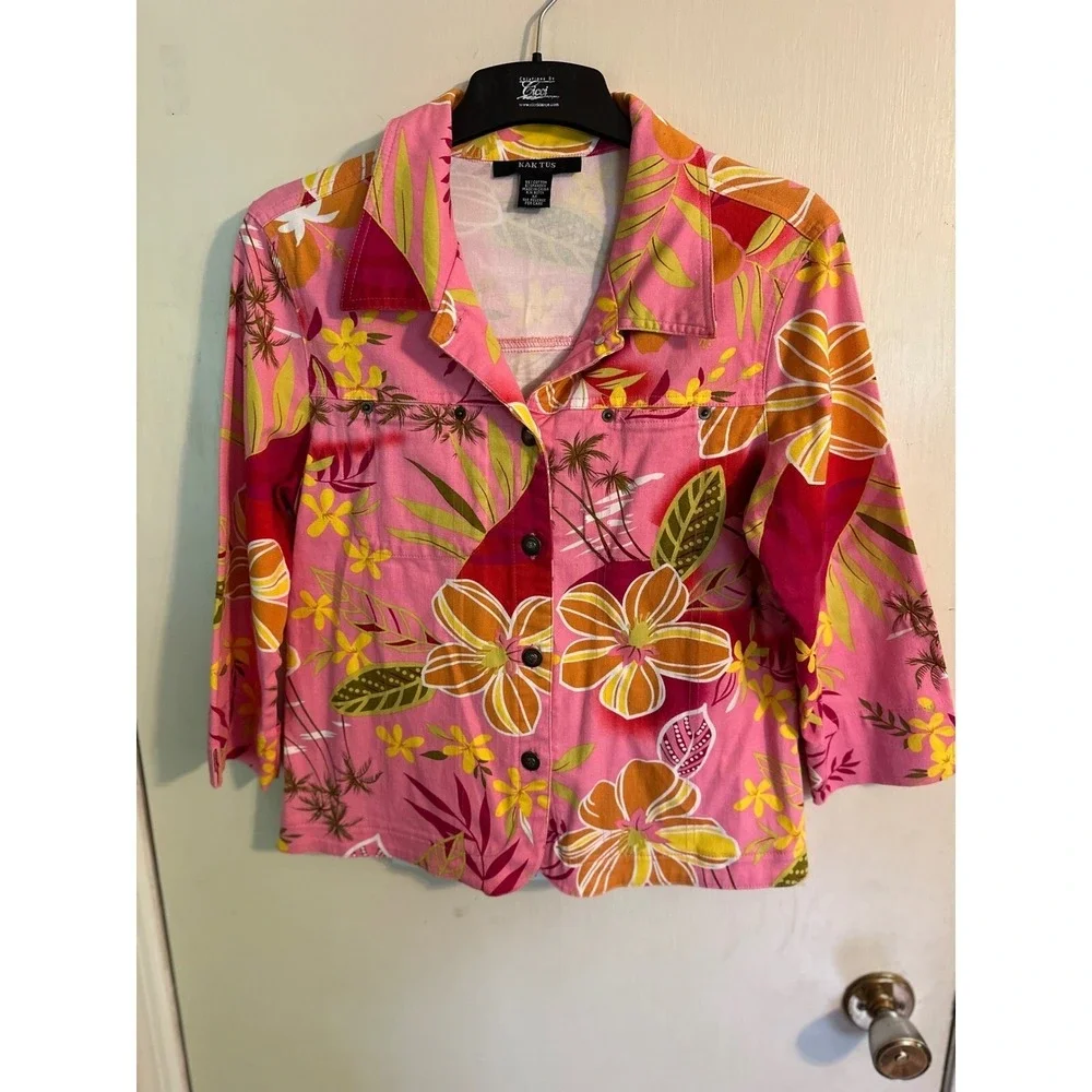 Blazer Tropical KAK TUS Creation by Cici Floral Button Down Print Pink Medium